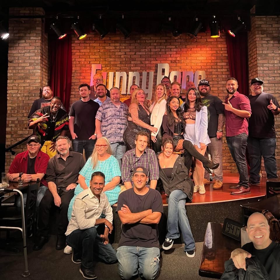 A graduating class of Carmen Vallone's comedy school on the Orlando Funny Bone stage
